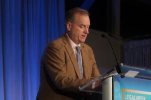 HaystackID CEO Chad Pinson presenting at the 2026 Legalweek Leaders in Tech Law Awards